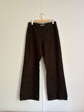 Brown Linen Wide-Leg Trouser Pants 10